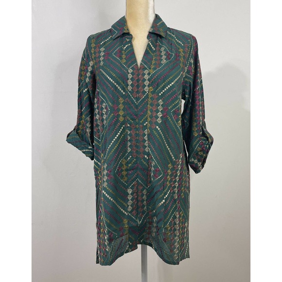 NWT Soft Surroundings Terrare Tunic Shirt Size S Green Embroidered - Picture 2 of 12